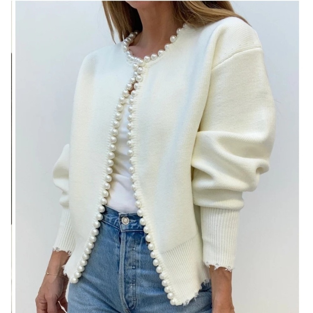 Commense Pearl Cardigan Ivory Size S Sea Side Grandmacore Career Casual Party - Picture 2 of 8